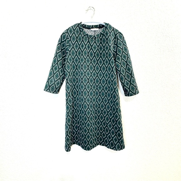 Zara Green Geometric Long Sleeve Dress - Picture 1 of 8